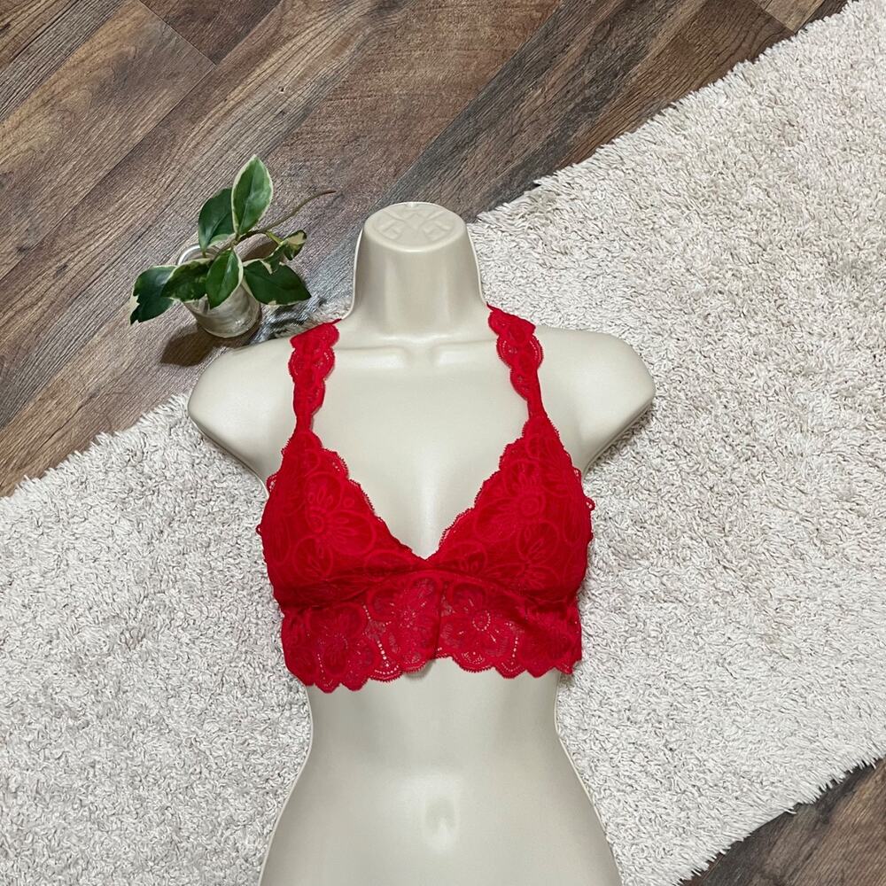 Aerie Size Small Red Lace Padded Racerback Pullover Bralette